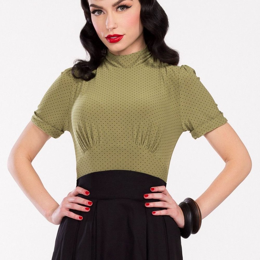Pinup Girl Clothing Victoria Top in Olive